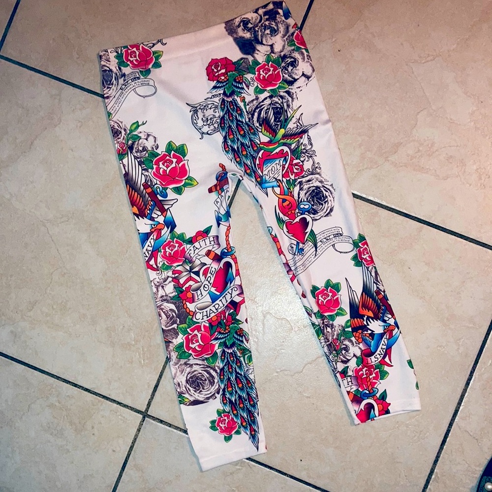 Girls' Pink Tattoo-Print Leggings